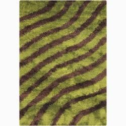 Handwoven Green/brown Striped Mandara Shag Rug (26 X 76)