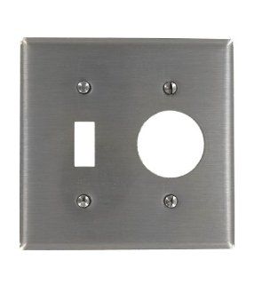 Leviton 84007 40 2 Gang 1 Toggle 1 Single 1.406 Inch Diameter, Device Combination Wallplate, Device Mount, Stainless Steel   Switch Plates  