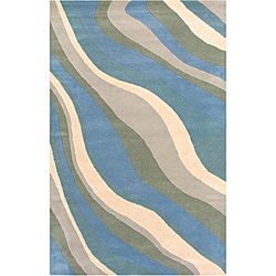 Hand tufted Hesiod Blue Wave Wool Rug (5 X 8)