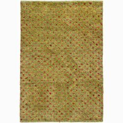 Handwoven Yellow/red/green Mandara New Zealand Wool Rug (79 Round)