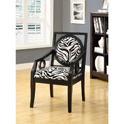 Zebra Fabric/black Solid Wood Accent Chair