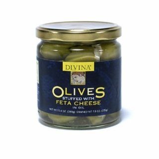 Divina Olives Stuffed With Feta Cheese, 7.8 Ounce Jars (Pack of 3)  Green Olives Produce  Grocery & Gourmet Food