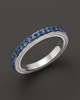 Judith Ripka Sterling Silver Pave Band Ring with Blue Sapphire's