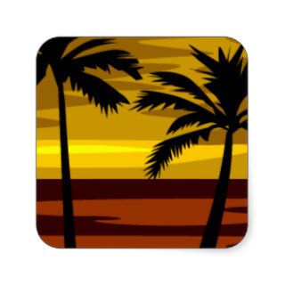SP010  RETRO BROWNS GOLDS SUNSET PALM TREES LOGOS STICKERS