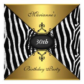Elegant 30th Birthday Zebra Black Antique Jewel Custom Announcements