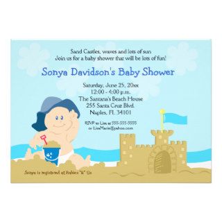 Beach Baby Sand Castle Boy Baby Shower 5x7 Custom Announcement