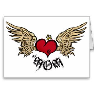 Tattoo Mom Crowned Heart with Wings Greeting Card