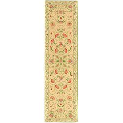 Hand hooked Bedford Beige/ Green Wool Runner (26 X 12)