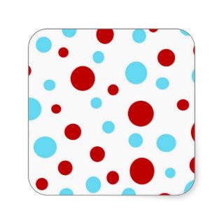 Bright Teal Turquoise Red White Polka Dots Pattern Square Stickers