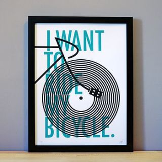 i want to ride my bike screen print by rebecca j kaye