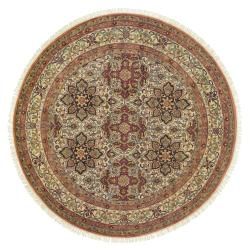 Hand knotted Multicolored Burgundy Borough Semi worsted Traditional New Zealand Wool Rug (8 Round)