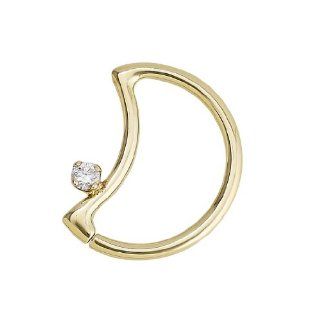 Body Gems 14k Gold LunEAR (Daith Moon) Seamless Moon Shape Body Jewelry Ring with Prong Set 2mm Round CZ 16 Gauge Right Ear Body Piercing Rings Jewelry