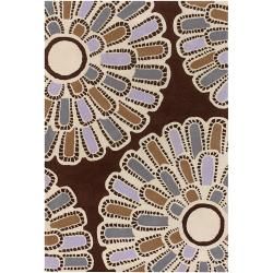 Eye catching Thomaspaul Brown Floral Hand tufted New Zealand Wool Rug (3 X 5)