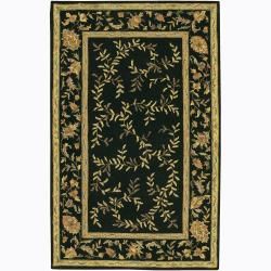 Hand tufted Mandara Floral Black Indian Wool Rug (5 X 76)