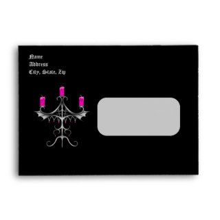 Fancy gothic candelabra hot pink on black wedding envelope