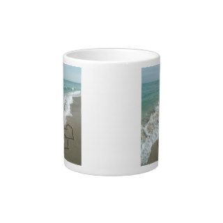Two Sand Hearts on the Beach, Romantic Ocean Jumbo Mug
