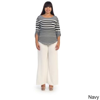365 Apparel Womens Plus Size Striped 3/4 sleeve Top Navy Size 1X (14W  16W)