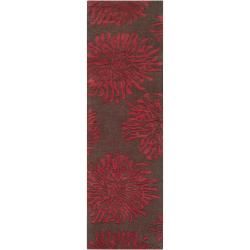 Hand tufted Contemporary Brown/burgundy Floral Bested New Zealand Wool Abstract Rug (26 X 8)