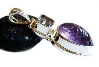 carved amethyst pendant silver necklace by prisha jewels