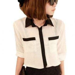 FINEJO Girl's Collar Chiffon Blouse White One Size [Apparel] Clothing