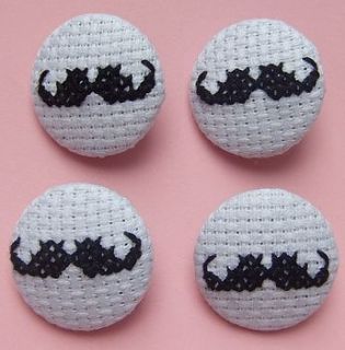 set of 4 cross stitch moustache buttons by magasin