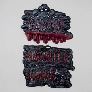 HAUNTED SIGN PLASTIC 3AST DESIGN KEEP OUT/BEWARE/HAUNTED HOUSE, Case Pack of 36   Decorative Hanging Ornaments