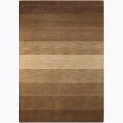 Hand tufted Mandara Brown Stripes Contemporary Wool Rug (79 X 106)