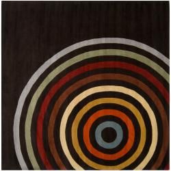 Hand tufted Black Contemporary Multi Colored Circles Arnott Wool Geometric Rug (8 Square)