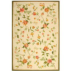 Hand hooked Garden Ivory Wool Floral Rug