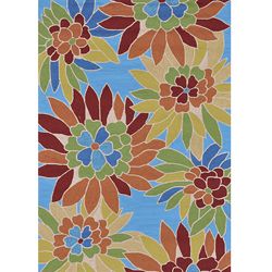 Hand hooked Coventry Blue Floral Indoor/ Outdoor Rug (5 X 76)