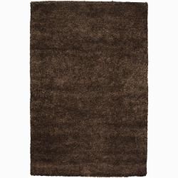 Handwoven Dark Brown Mandara New Zealand Wool Shag Rug (5 X 76)