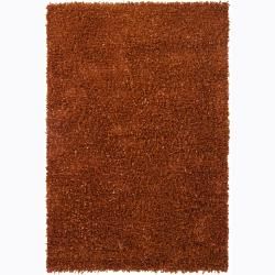 Handwoven Rust brown Polyester Mandara Shag Rug (9 X 13)