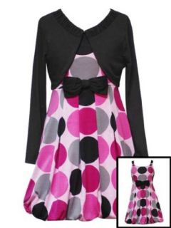 Rare Editions Girls PLUS SIZE 2 Piece PINK BLACK MULTI DOT BUBBLE SKIRT Special Occasion Wedding Flower Girl Party Cardigan/Jacket Dress Set   20.5 Clothing