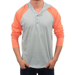 Something Strong Men's Gray and Salmon Hooded Henley Shirt Something Strong Hoodies