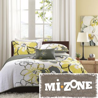 Mizone Mackenzie Yellow/grey Patterned Polyester 4 piece Quilt Set