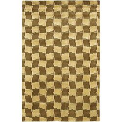 Hand knotted Geometric print Mandara Gold Wool Rug (79 X 106)