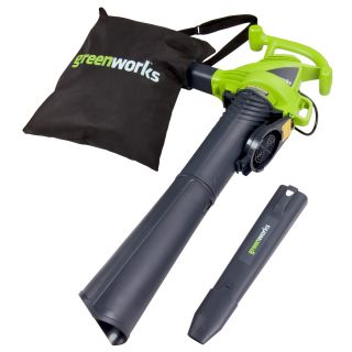 Greenworks 12 Amp 380 CFM 230 MPH Light Duty Corded Electric Leaf Blower with Vacuum Kit