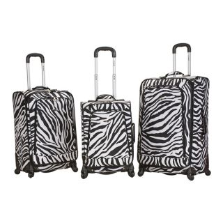 Rockland Deluxe Zebra Three piece Expandable Spinner Upright Luggage Set