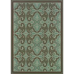 Blue/ Brown Abstract Print Outdoor Area Rug (25 X 45)