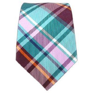 100% Silk Woven Green Teal, Merlot and Pink LBI Plaid 2 1/2" Skinny Tie at  Mens Clothing store