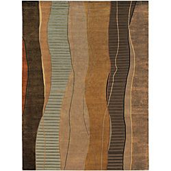 Hand knotted Green Stripe Contemporary Ronse Wool Abstract Rug (9 X 13)