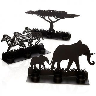 Vern Yip Home Set of 3 African Silhouette Tealight Sets   Zebra, Elephant and T