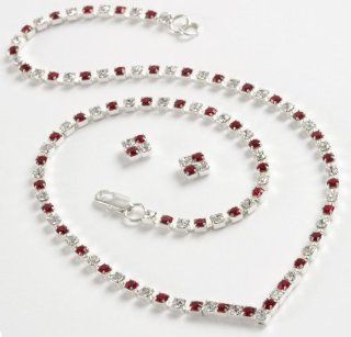 LJ Designs Crystal & Ruby 'V' Necklace & Earring Set (S5062)  Swarovski Crystal Jewelry Sets Jewelry