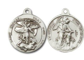 St. Michael the Archangel & Guardian Angel Medal, Sterling Silver Pendant with 24" Stainless Steel Chain St Michael Guardian Angel Ss Jewelry