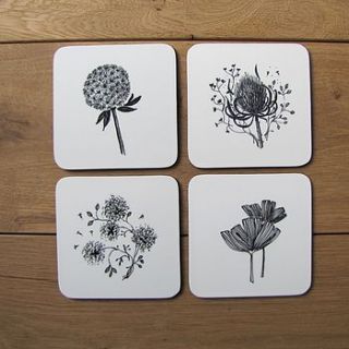 set of four botanical coasters by linen prints