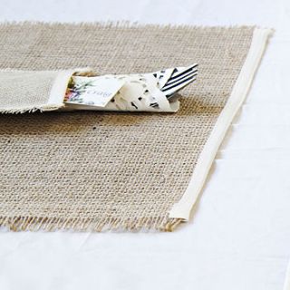 set of four satin edged hessian table mats by baloolah bunting