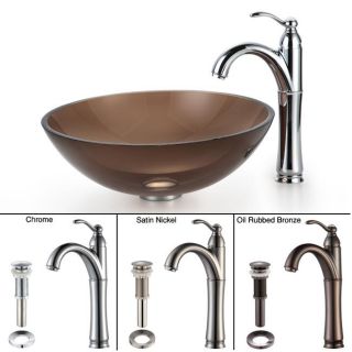 Kraus Bathroom Combo Set Brown Clear Glass Vessel Sink/rivera Faucet