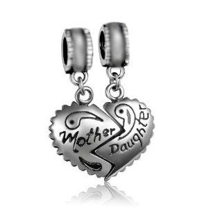 Authentic Eveserose Solid 925 Sterling Silver Mother & Daughter Break Away 2 Piece Dangle Charm Bead Fit for EvesErose Pandora Charms Chamila Troll Etc Bracelets Jewelry Making Charms Jewelry