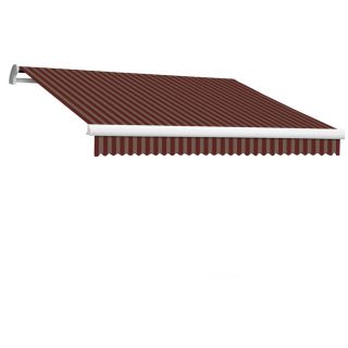 Awntech 18 ft Wide x 10 ft Projection Burgundy/Tan Striped Slope Patio Retractable Manual Awning