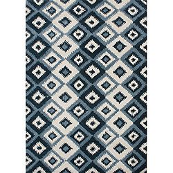Metro Ikat Pattern Hand Made Orion Blue New Zealand Wool Rug (8 X 10)